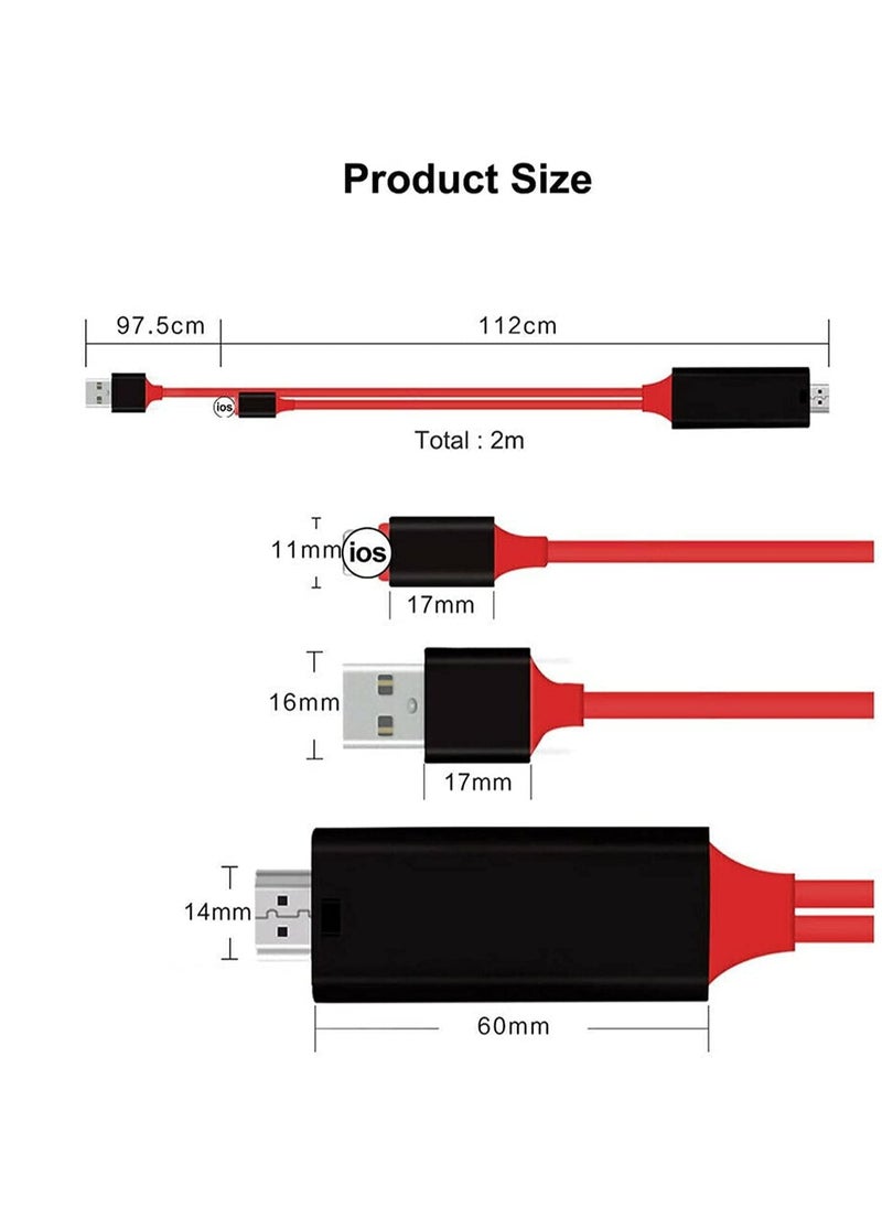 SYOSI - Adapter Cable for Lightning to HDMI Digital AV Sync Audio and Video Connection for iPhone 8 / X/ 11/ 12/ 13 and iPad Devices to TV/Projector/Monitor (Red) - Image 1