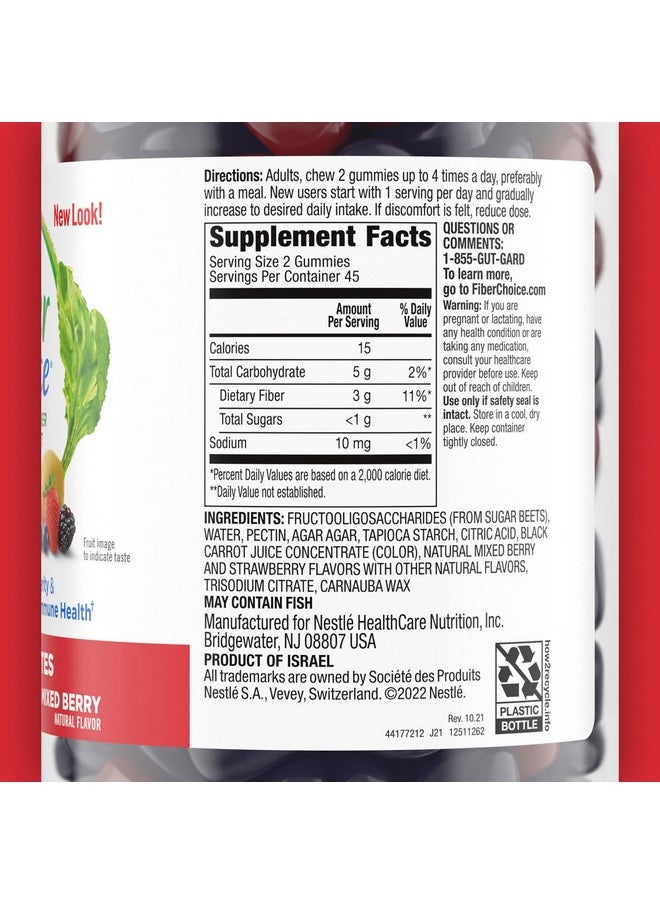 Fiber Choice - Fruity Bites Daily Prebiotic Fiber Supplement Gummies Mixed Berry 90 Count (Pack Of 3) - Image 1