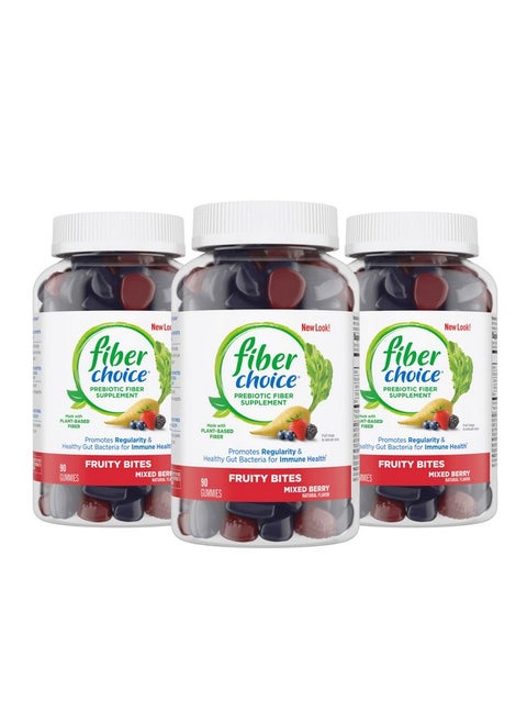 Fruity Bites Daily Prebiotic Fiber Supplement Gummies Mixed Berry 90 Count (Pack Of 3)