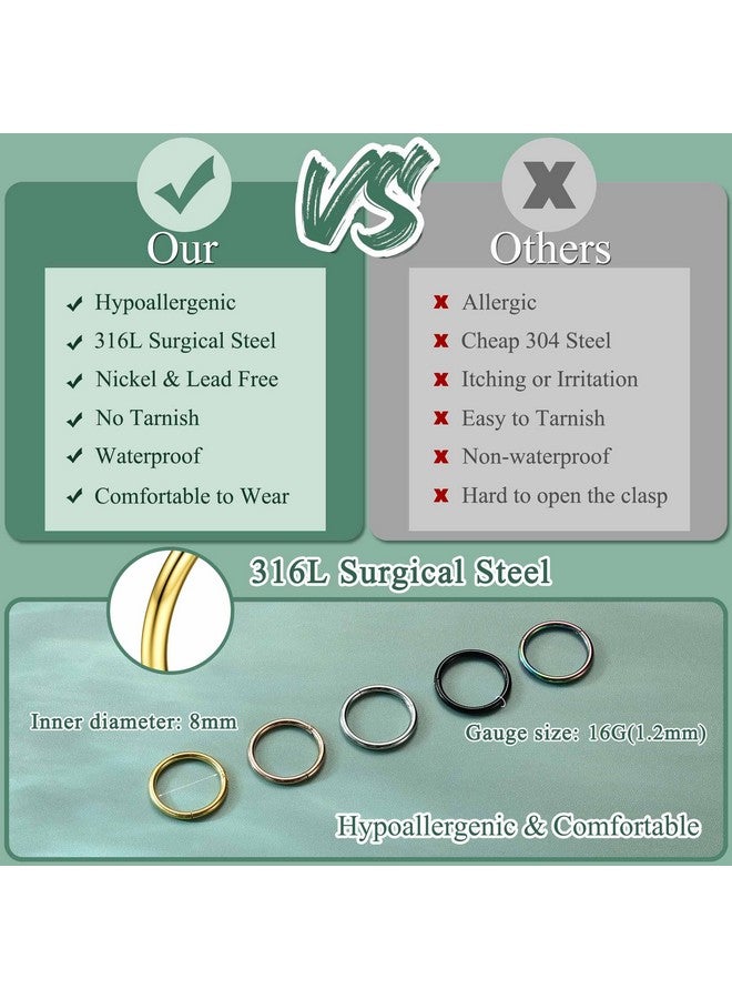 Jstyle 5 Pcs A Set 316L Stainless Steel Septum Piercing Nose Hoop Clicker Ring Hypoallergenic 16G 18G 20G - Image 3