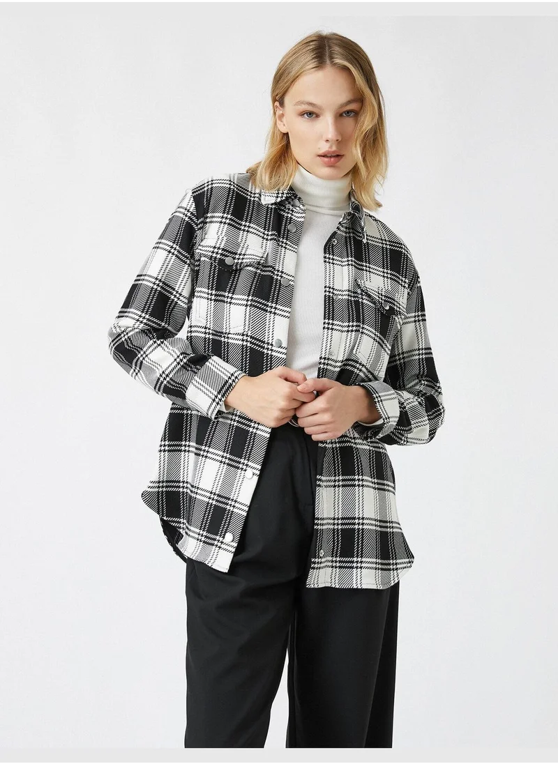 كوتون Plaid Long Sleeve Double Pockets Shirt