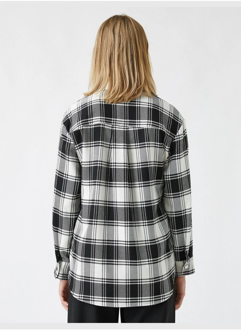 كوتن Plaid Long Sleeve Double Pockets Shirt
