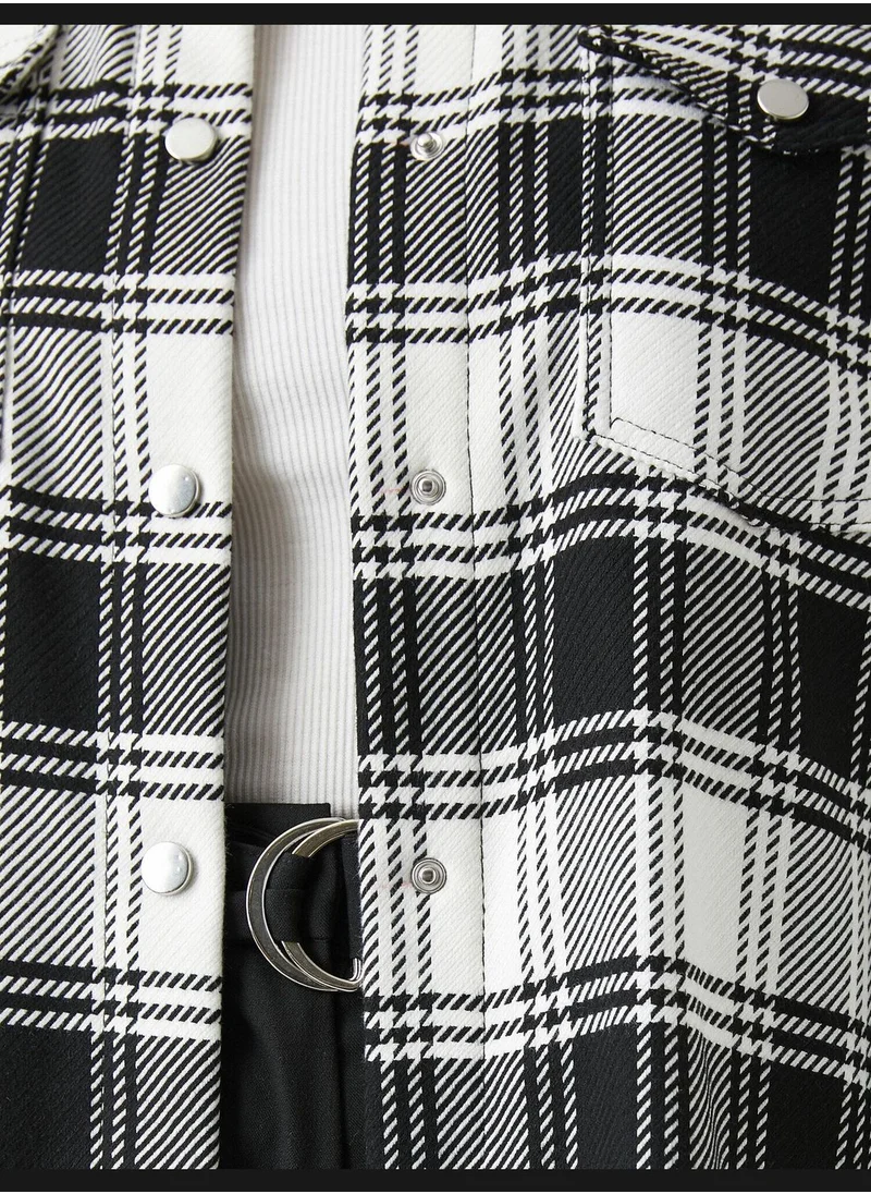 كوتن Plaid Long Sleeve Double Pockets Shirt