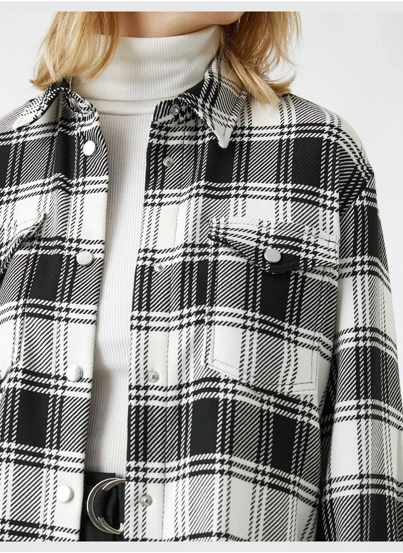 كوتن Plaid Long Sleeve Double Pockets Shirt
