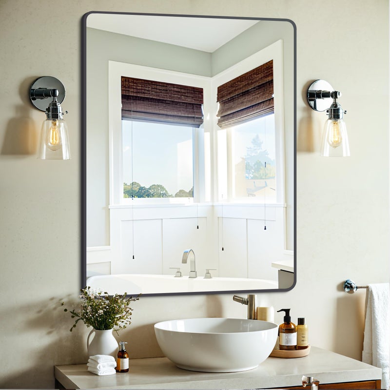 DESBING DESBING Black Bathroom Mirror 30 x 40 Wall Mirror with Metal Frame Decorative Rectangular Vanity Mirror for Bedroom Bathroom Living Room Entryway HorizontalVertical 