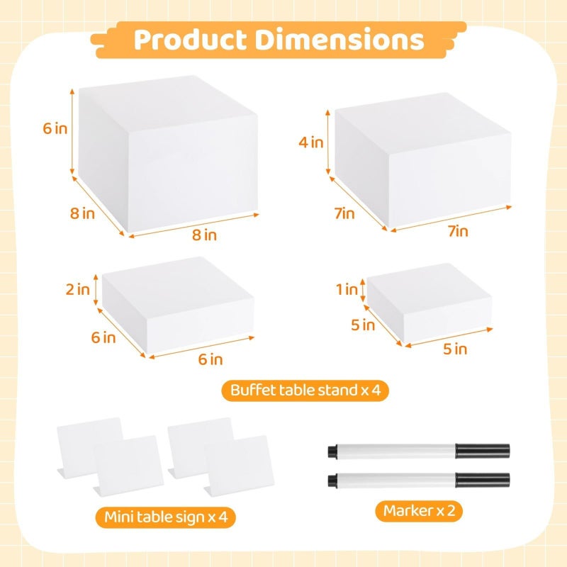 Set Of 4 Acrylic Buffet Risers Display Stands For Catering 5 6 7 8 Inch - Image 4