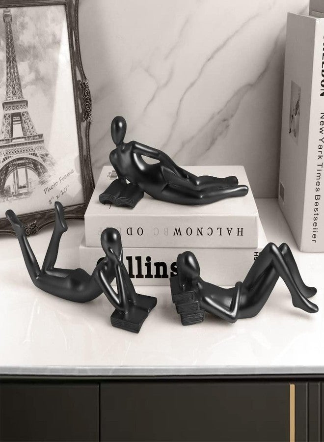 RIRPUAE Black Home Decor Thinker Reading Women Statue for Living Room, Modern Shelf Decor Accent Decorations, Resin Collectible Figurines Display for Office Bedroom Table Desk,Black - Image 1