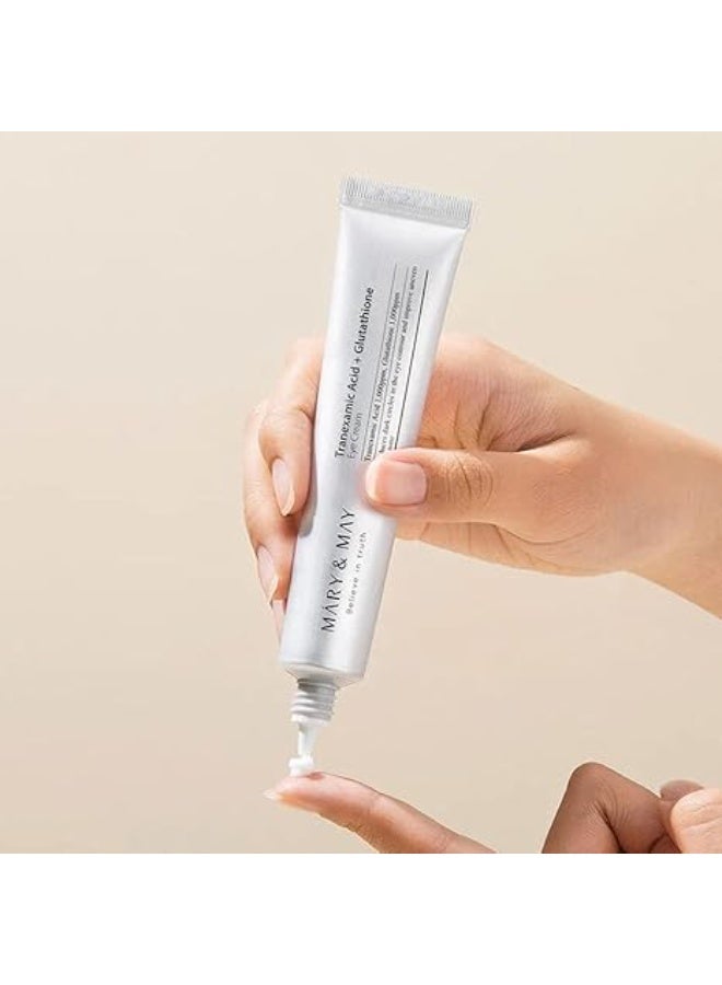 MARY & MAY Mary&May Korean Skincare Tranexamic Acid + Glutathione Eye Cream - Reduces Dark Circles around the eye, Powerful Antioxidant, improve Uneven Skin Tone with Vitamin C, Morning/Night use - Image 4