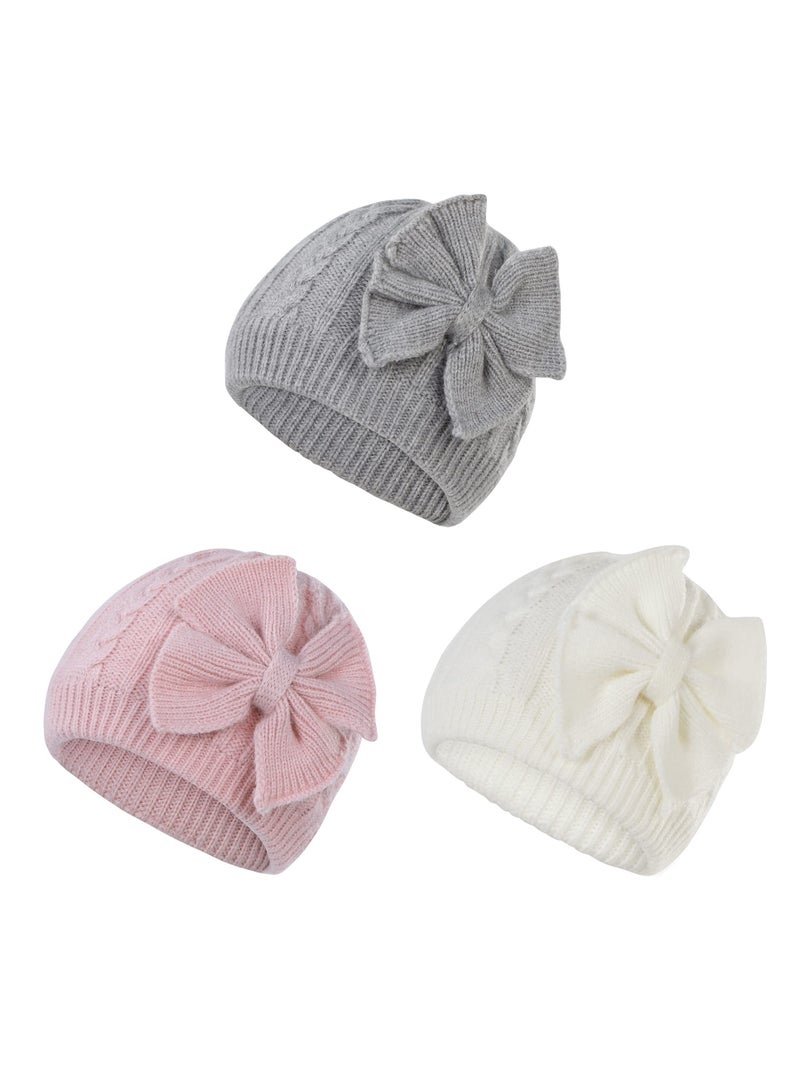 3 Pcs Newborn Baby Girls Hats with Lovely Bow Warm Baby Winter Hat Knitted Infant Hat Newborn Beanies for Boys Girls 0-6 Months - Image 1
