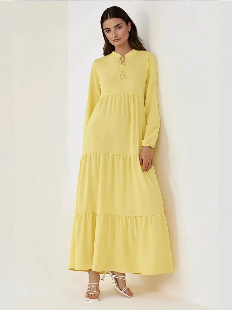 HICCUP Textured Long Sleeve Crew Neck Maxi Dress