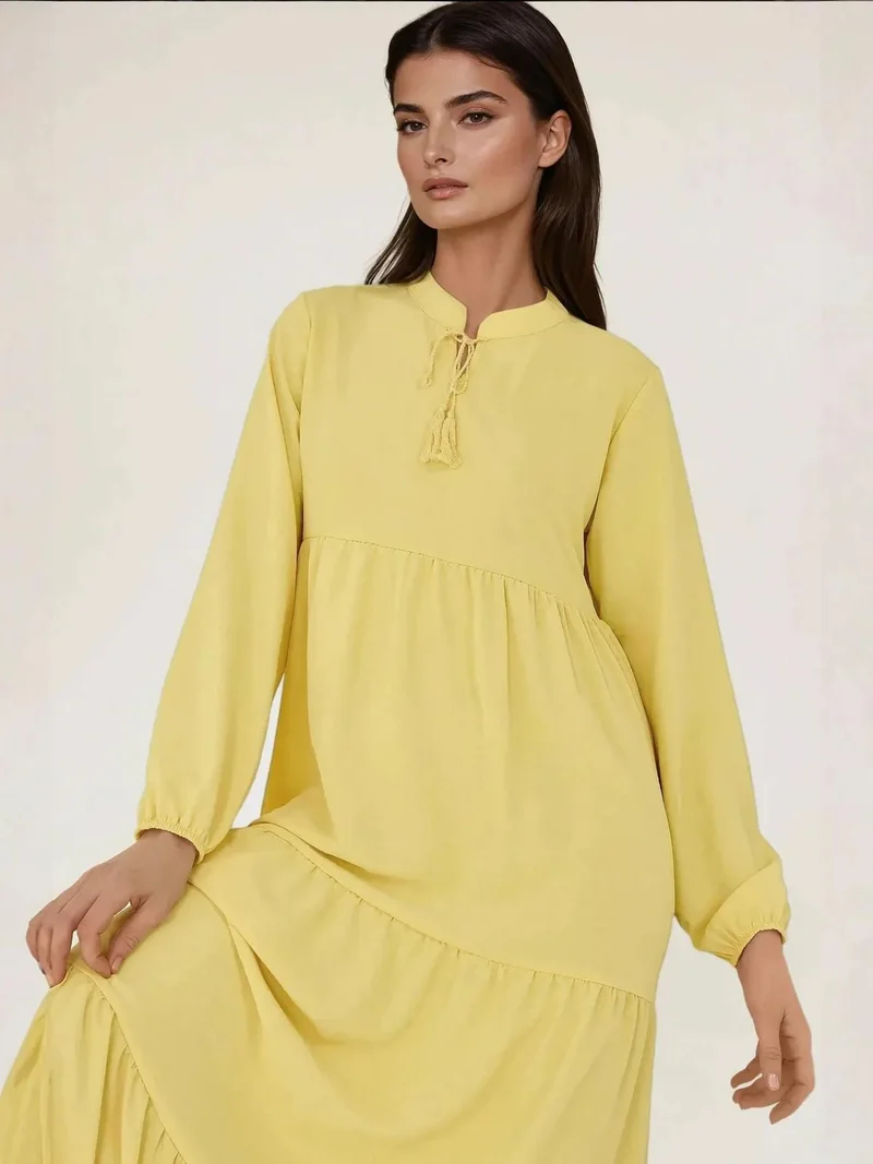 HICCUP Textured Long Sleeve Crew Neck Maxi Dress