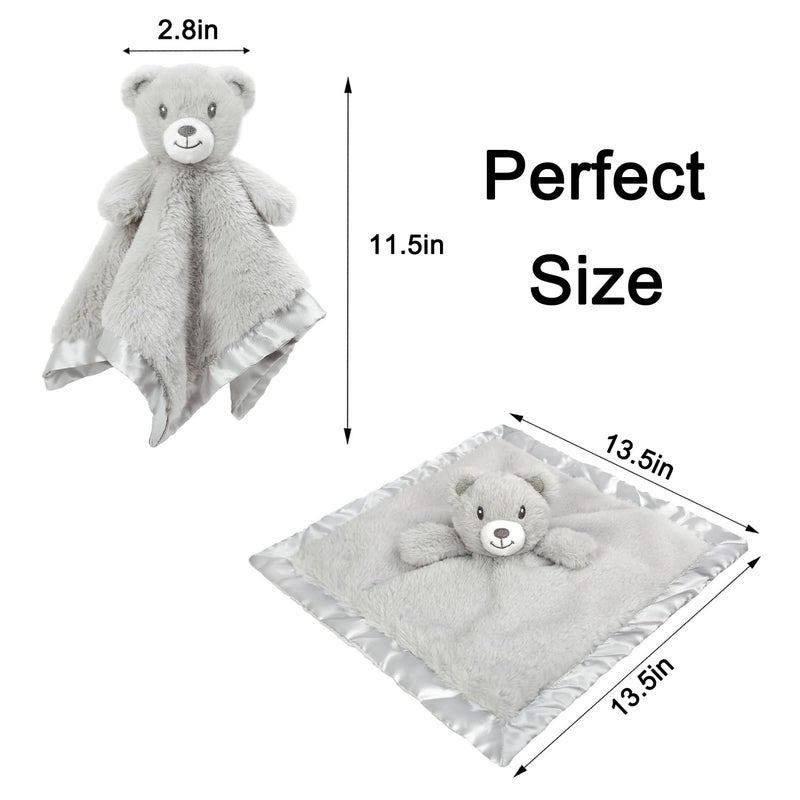 BEILIMU Bear Security Blanket Soft Minky Baby Lovey Animal Plush Blanket Unisex Lovie Gift for Toddler, Boys and Girls, 16 Inch (Grey) - Image 4