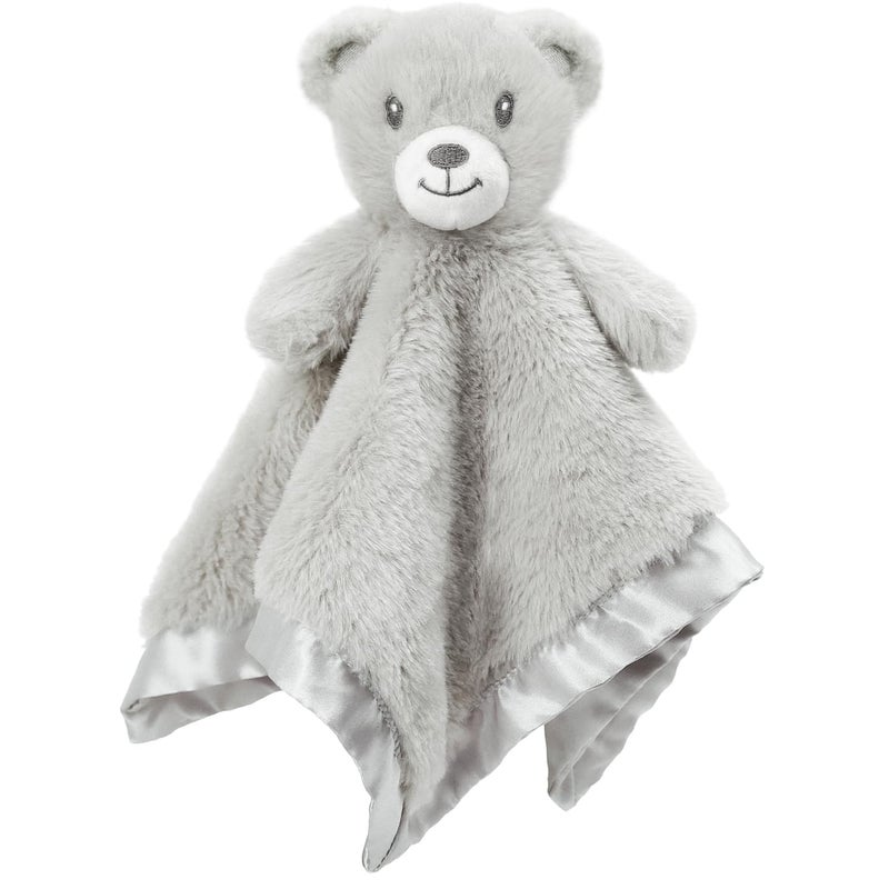 BEILIMU Bear Security Blanket Soft Minky Baby Lovey Animal Plush Blanket Unisex Lovie Gift for Toddler, Boys and Girls, 16 Inch (Grey) - Image 1