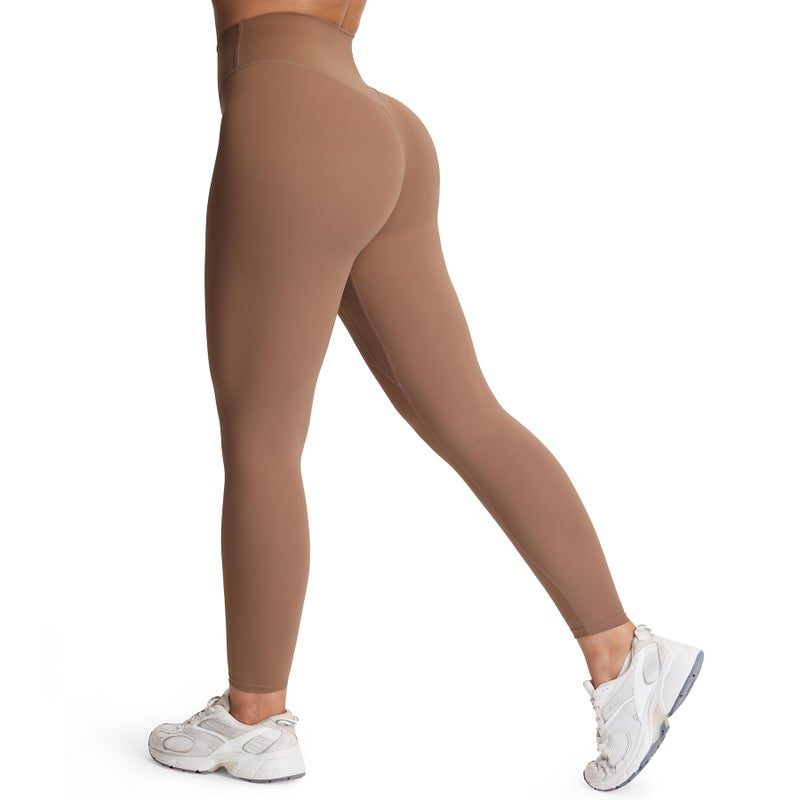 Aoxjox High Waisted Workout Leggings for Women Tummy Control Buttery Soft Yoga Metamorph Deep V Pants 26" (A Brownie, X-Small) - Image 3