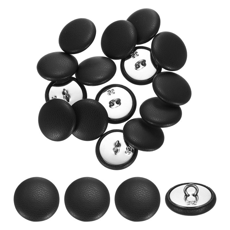 uxcell 15Pcs Leather Covered Buttons 20mm 32L Round Metal Shank Sewing Buttons Sew on for Clothes Coat Hats Sofa Decoration DIY Crafts Making Black - Image 3