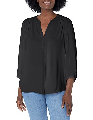 NYDJ womens Three-quarter sleeve Pintuck | Classic Lightweight top Blouse, Black, Medium US - Image 1