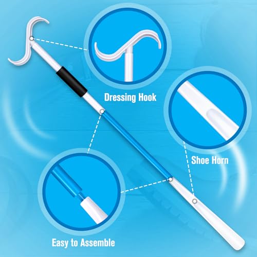 Milifox 35" Long Shoe Horn for Seniors, Dressing Stick, Long Handle Shoe Horn, Extended Dressing Aid for Socks, Shirts, Pants, Shoes Helper Stick for Senior, Elderly, Disabled (Blue) - Image 3