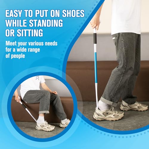 Milifox 35" Long Shoe Horn for Seniors, Dressing Stick, Long Handle Shoe Horn, Extended Dressing Aid for Socks, Shirts, Pants, Shoes Helper Stick for Senior, Elderly, Disabled (Blue) - Image 4