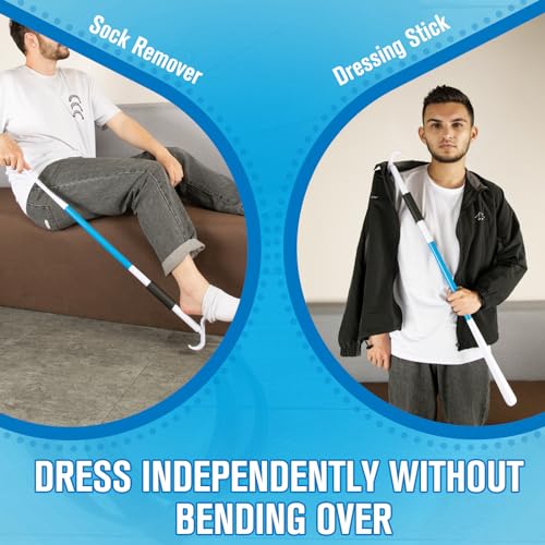 Milifox 35" Long Shoe Horn for Seniors, Dressing Stick, Long Handle Shoe Horn, Extended Dressing Aid for Socks, Shirts, Pants, Shoes Helper Stick for Senior, Elderly, Disabled (Blue) - Image 5