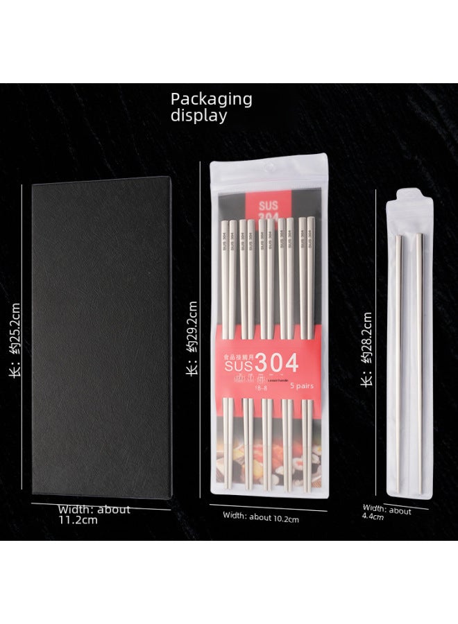 Korean-style 304 Stainless Steel Chopsticks Lengthened Home Children's Hotel Stall Heat Insulation Anti-mildew Anti-slip Hot Pot Chopsticks Logo-Color:Black Light Body-Specifications:21cm (student)/double  - Image 4