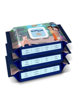 Bumtum Baby Chota Bheem Gentle Soft Moisturizing Wet Wipes With Lid ; Aloe Vera & Chamomile Extracts ; Paraben & Sulfate Free (Pack Of 3 72 Pcs. Per Pack)  - Image 2