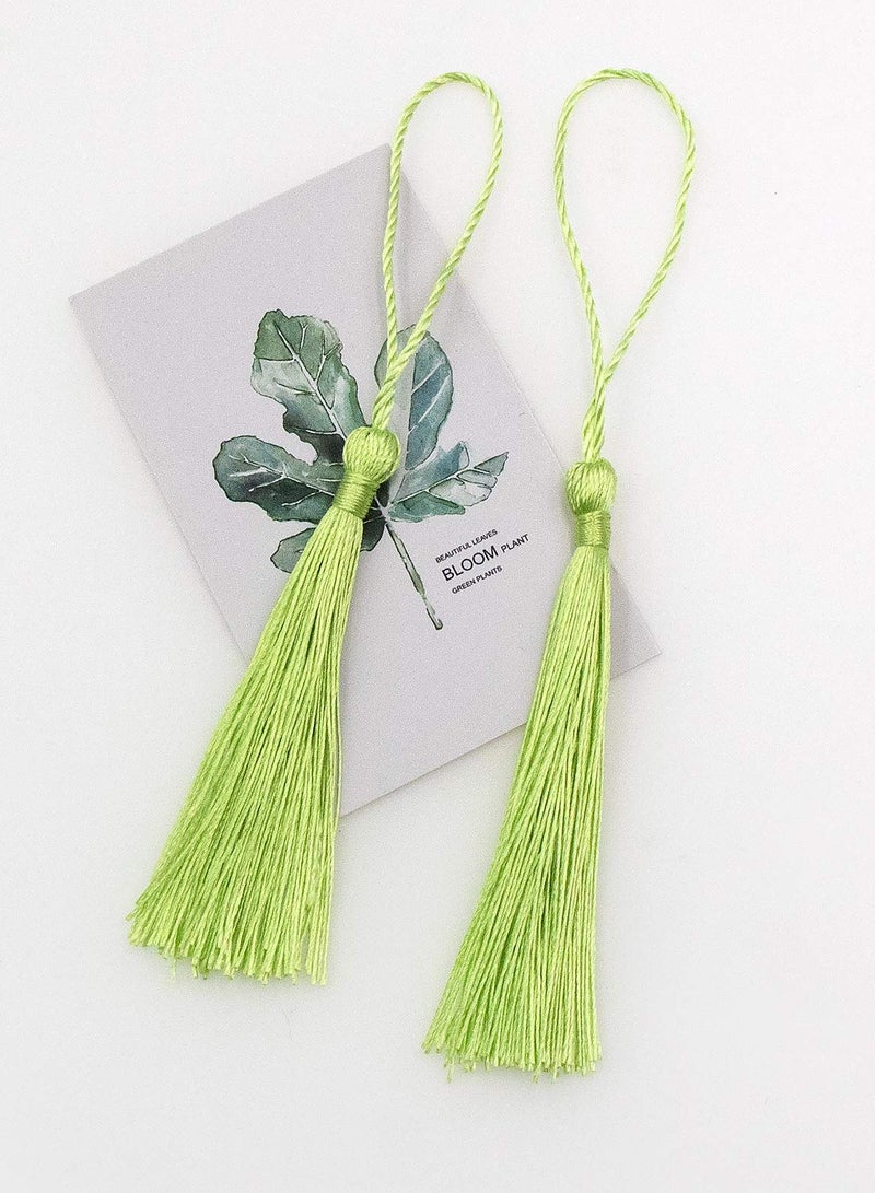SYOSI 100 Pieces Light Green 13 cm/5 Inch Silk Handmade Soft Tassel Silk Thread Bookmark Tassel with Rope Loop for Jewelry Making DIY Craft Accessories (Light Green) - Image 2