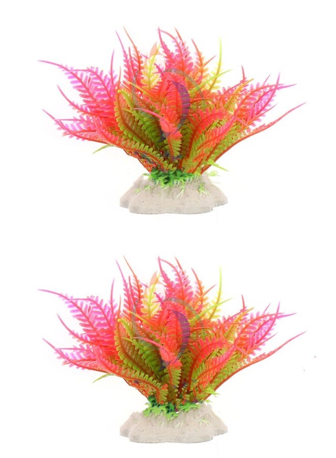 IFZKuZmLy ATUIYG 4.33 inches Aquarium Plastic Plants Fish Tank Costume (Pink)-2PCS - Image 1