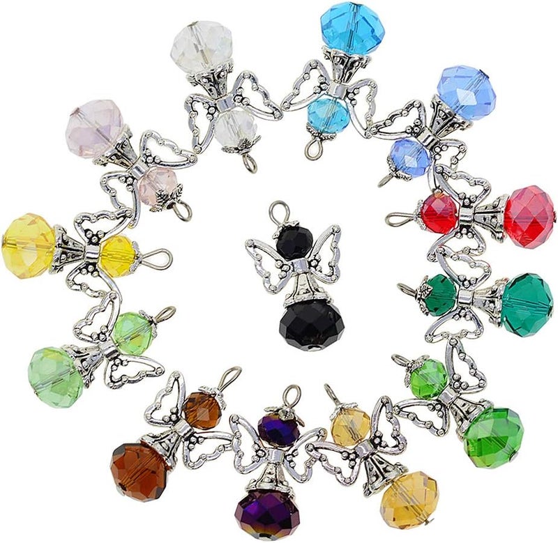 klarako 12 Pieces Alloy Filigree Hollow out Angel Wings Charms Pendant with Crystal Glass Beads Dangle Charm Pendants Jewelry DIY Crafts Bulk klarakomultiklarakocolored - Image 1