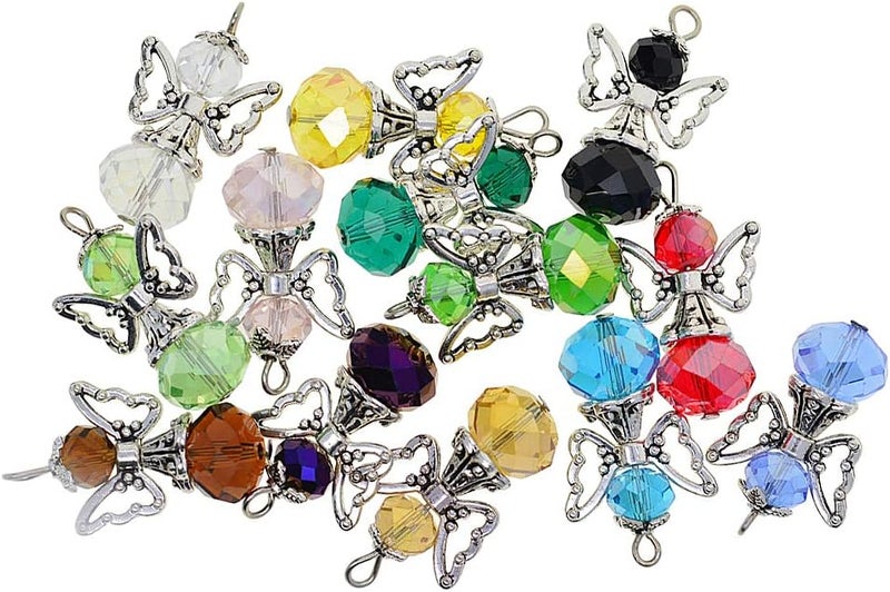 klarako 12 Pieces Alloy Filigree Hollow out Angel Wings Charms Pendant with Crystal Glass Beads Dangle Charm Pendants Jewelry DIY Crafts Bulk klarakomultiklarakocolored - Image 2