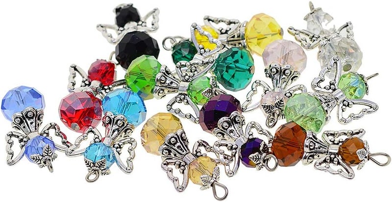 klarako 12 Pieces Alloy Filigree Hollow out Angel Wings Charms Pendant with Crystal Glass Beads Dangle Charm Pendants Jewelry DIY Crafts Bulk klarakomultiklarakocolored - Image 4