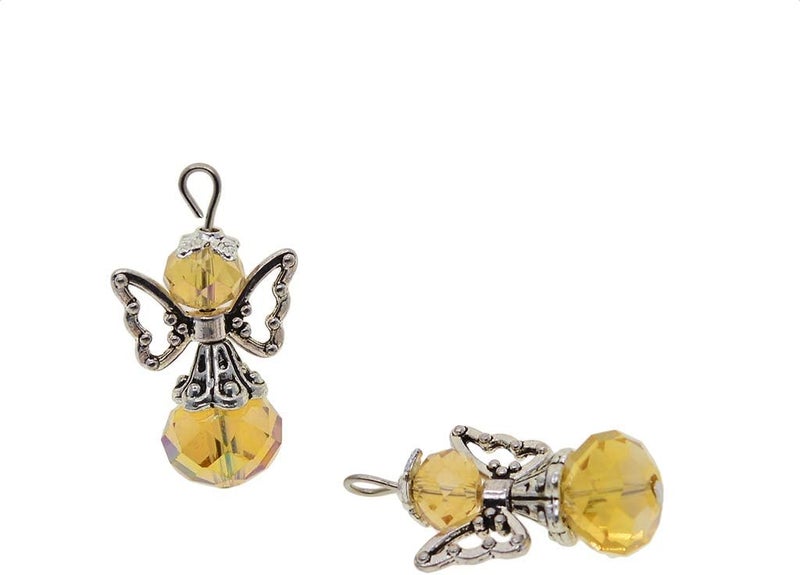 klarako 12 Pieces Alloy Filigree Hollow out Angel Wings Charms Pendant with Crystal Glass Beads Dangle Charm Pendants Jewelry DIY Crafts Bulk klarakomultiklarakocolored - Image 3