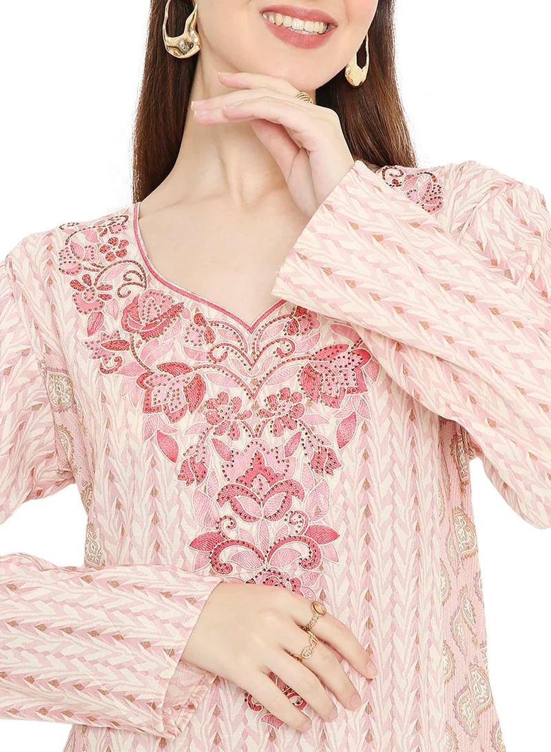 HANA & SARA THE ARABIC KAFTAN JALABIYA DRESS IS EMBELLISHED WITH STONE WORK AND THREAD EMBROIDERY