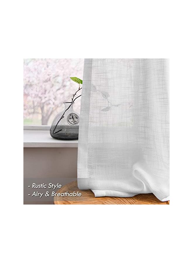 The Bros White Linen Textured Semi Sheer Curtains 84 Inches Long for Living Room Bedroom Natural Flax Linen Rod Pocket Voile Drapes, 52 by 84 Inch (2 Panels) - Image 3