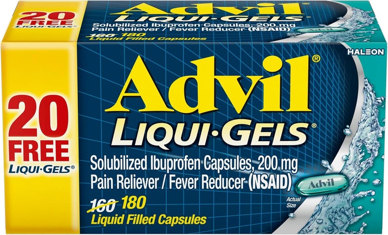 Advil أدفيل ليكوي جيلز مسكن للألم وخافض للحرارة دواء للألم للبالغين مع إيبوبروفين 200 ملغ لصداع وآلام الظهر وآلام الحيض وتخفيف آلام المفاصل 180 كبسولة سائلة - Image 1