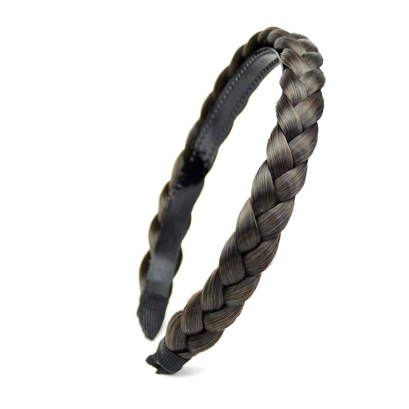 DIGUAN Width 06 inches Narrow Synthetic Hair Plaited Headband Braid With Teeth Hair Band Accessories for Women Girl Dark Brown