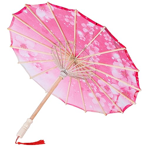 Elibelle Hand Made Japanese Oriental Parasol Dancing Umbrella 22 inch with Hand held Silk Folding Fans for Kids(Pink) - Image 5