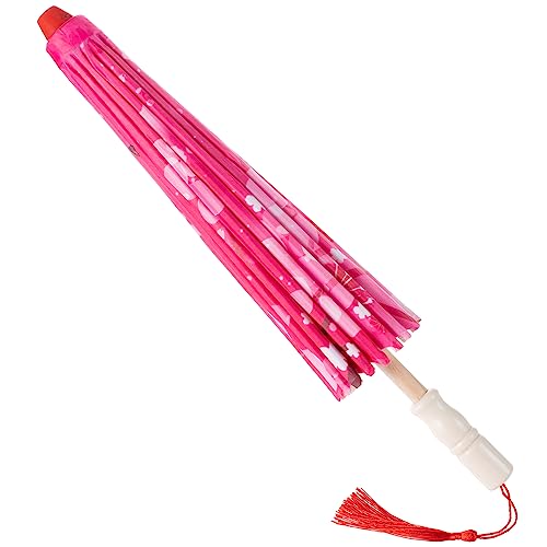 Elibelle Hand Made Japanese Oriental Parasol Dancing Umbrella 22 inch with Hand held Silk Folding Fans for Kids(Pink) - Image 4