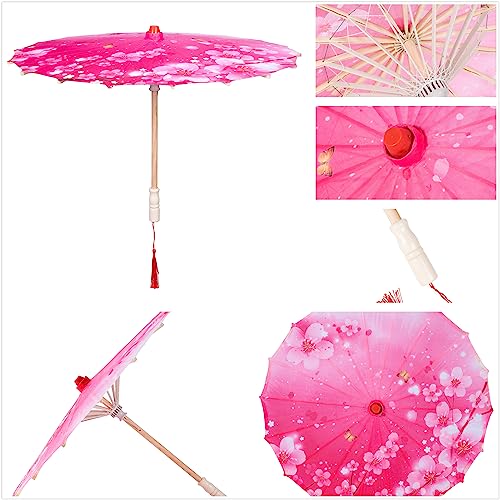 Elibelle Hand Made Japanese Oriental Parasol Dancing Umbrella 22 inch with Hand held Silk Folding Fans for Kids(Pink) - Image 3