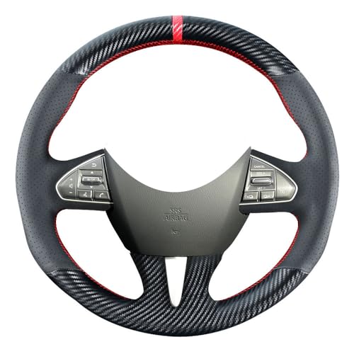 Kivnto DIY Carbon Fiber Steering Wheel Covers for Infiniti Q50 2014 2015 2016 2017 Sport 15 inches Stitching Leather Interior Accessories - Image 1