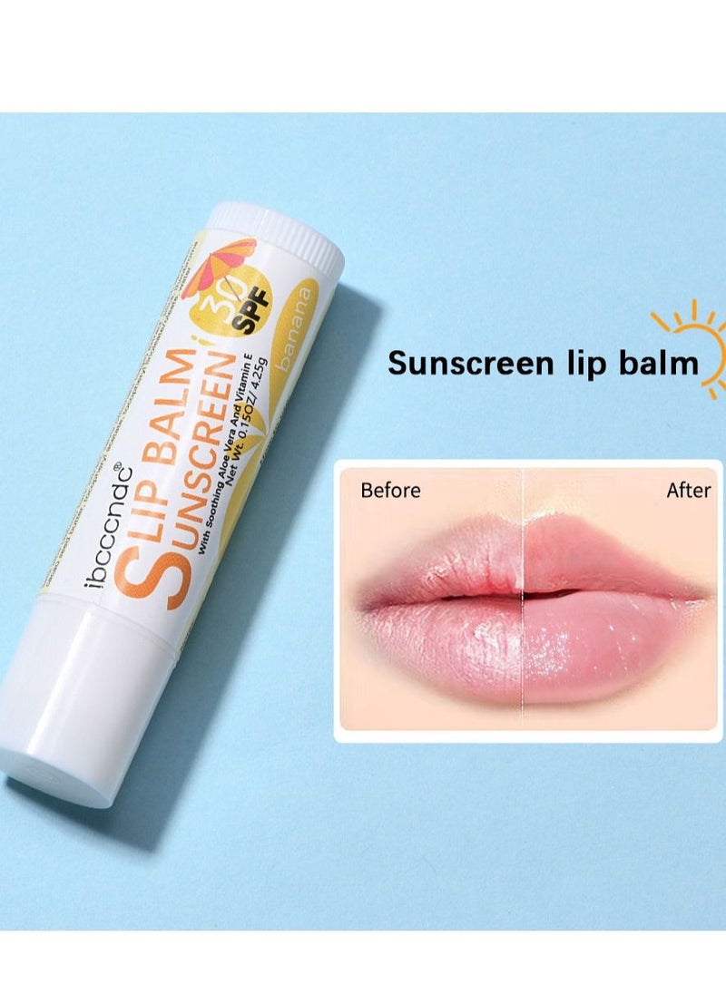 ibcccndc SPF 30 Banana Sunscreen Lip Balm Vegan and Cruelty Free Broad Spectrum UVA/UVB Lip Care with Aloe and Vitamin E for Moisturized Lips  - Image 3