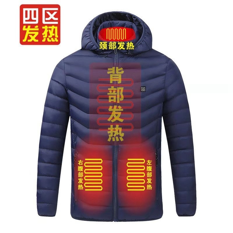 Generic Cross-border winter outdoor camping heating suit USB electric heating warm coat intelligent constant temperature graphene four-zone cotton-padded jacket Blue