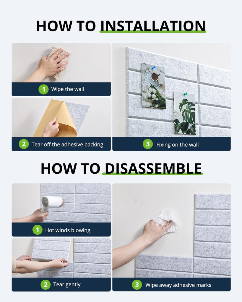 Woovio Large Cork Board, 12 Pack 12"X12"X0.4" Felt Bulletin Board Tiles with Self Adhesive for Wall Home Office Decor, Pin Cork Boards-Black - Image 5