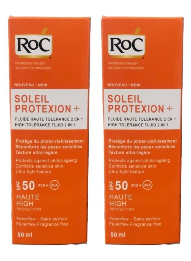 RoC 2Pcs RoC Sun Protection 2 In1 High Tolerance Fluid  SPF 50 50ml - Image 1
