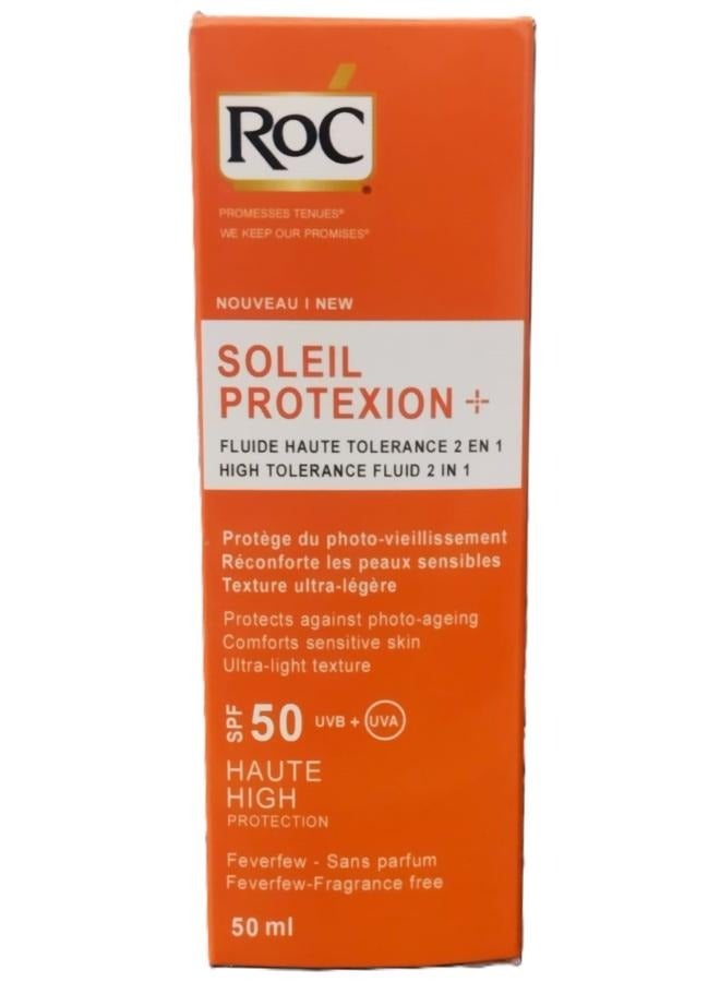 RoC 2Pcs RoC Sun Protection 2 In1 High Tolerance Fluid  SPF 50 50ml - Image 2