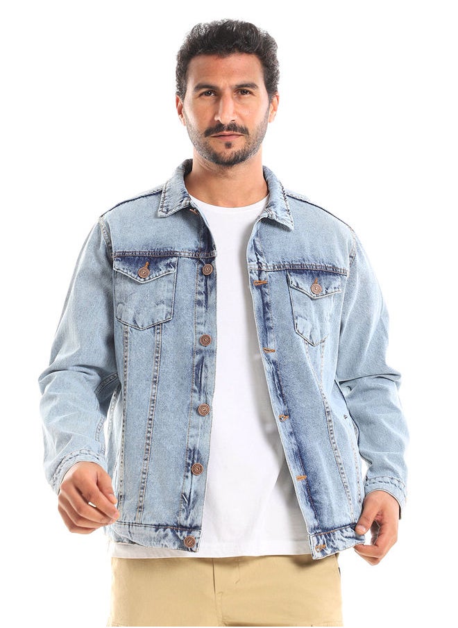 WHITE RABBIT - Sun Bleached Buttons Fastening Regular Jeans Jacket - Image 1
