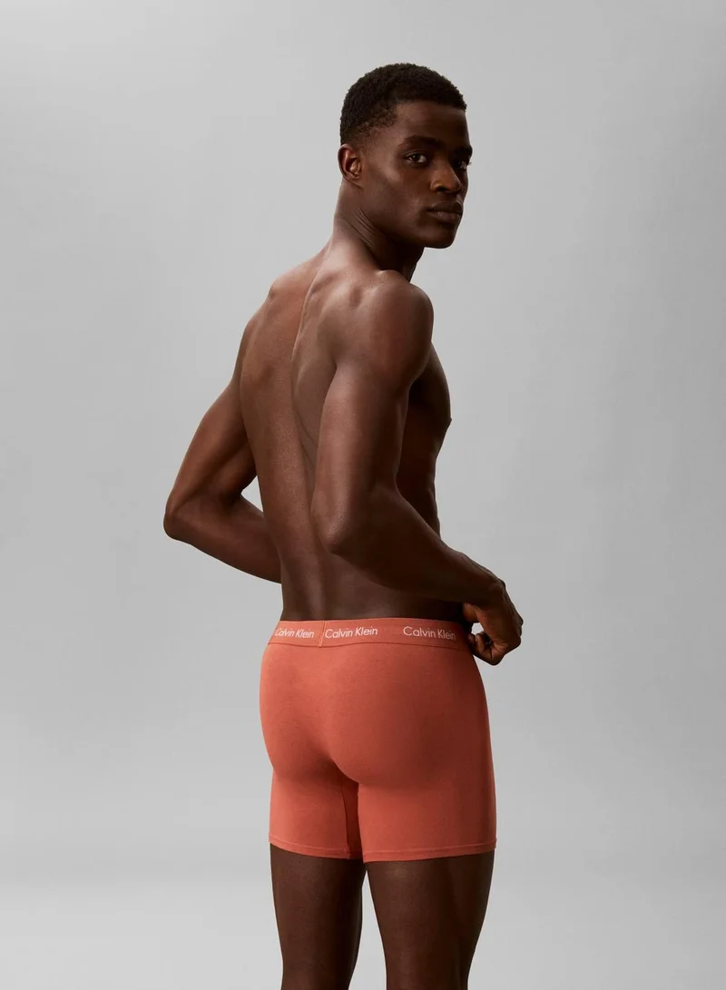 CALVIN KLEIN SODALITE BLUE/ REDWOOD/ WHITE PEPPE 3 Pack Boxer Briefs - Cotton Stretch for Men | Best Price UAE
