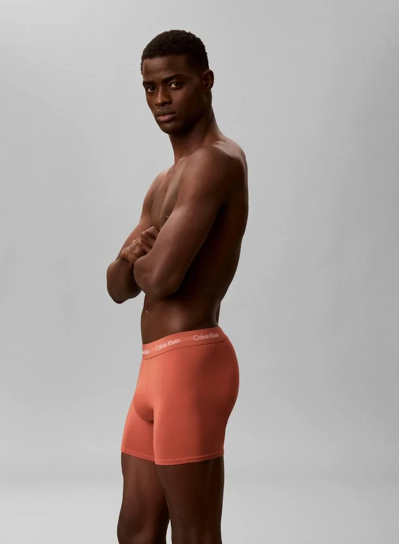 CALVIN KLEIN SODALITE BLUE/ REDWOOD/ WHITE PEPPE 3 Pack Boxer Briefs - Cotton Stretch for Men | Best Price UAE