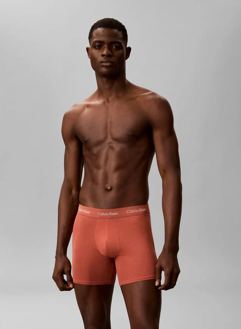CALVIN KLEIN SODALITE BLUE/ REDWOOD/ WHITE PEPPE 3 Pack Boxer Briefs - Cotton Stretch for Men | Best Price UAE