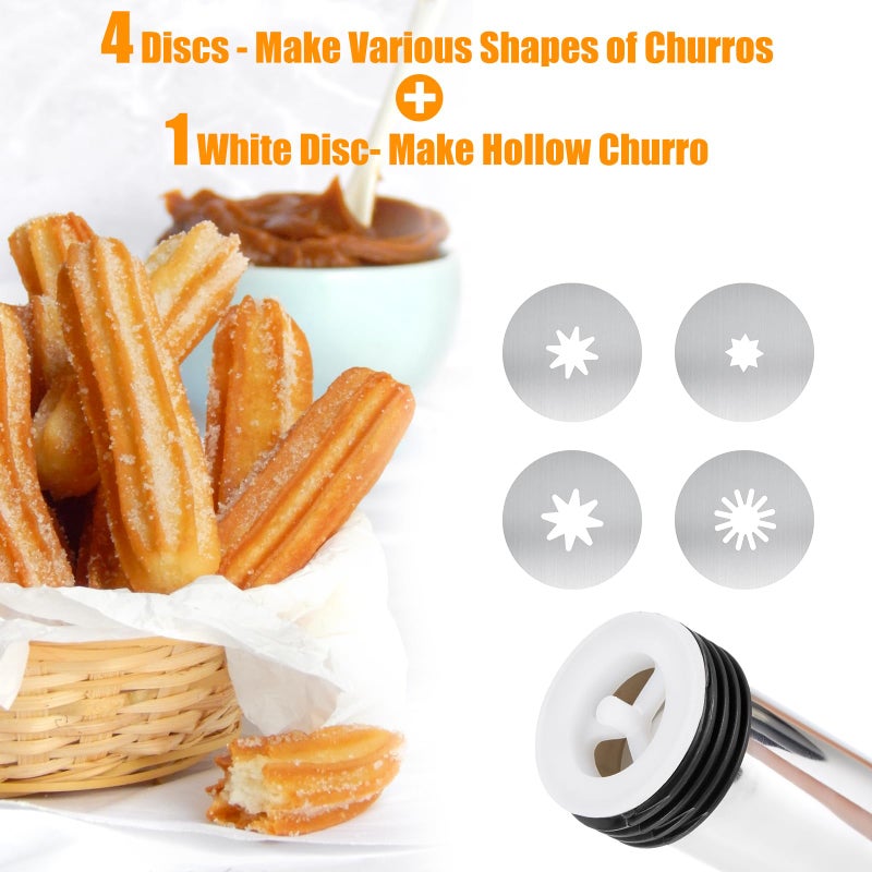 PAHTTO PAHTTO Churro Maker Machine, Stainless Steel Churros Gun Kit, 3-in-1 Multifunctional Cookie Press Hollow Churro with Piping Bag, 7 Piping Nozzles, 9 Cookie Discs & 2 Brushes, Easy to Clean  - Image 3
