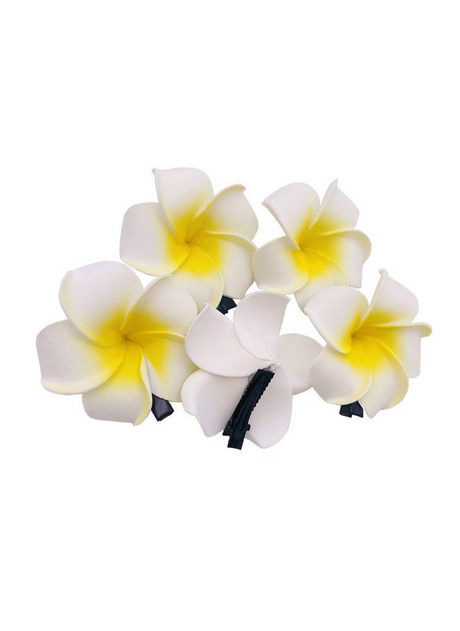 VANTOBEST - 6 Pcs White Yellow Hawaiian Plumeria Flower Foam Hair Clips Alligator Clips Duckbill Clips Hair Barrettes Hair Accessories For Bridal Wedding Party Beach - Image 1